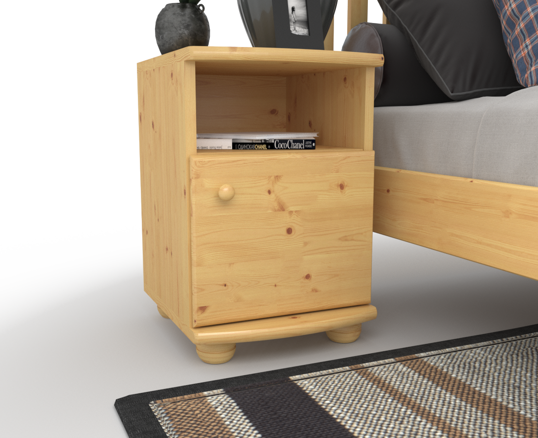 Claudia Kiefer Massivholz Nachttisch Nachtschrank | 1-Regal | 1-Türig | 100% Bio Kiefer