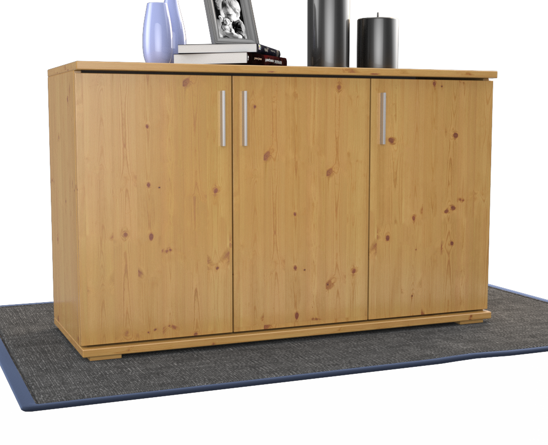 Nobis Kommode Sideboard | Anrichte | 3-Türig mit Regalböden | 100% Bio Kiefer Massivholz