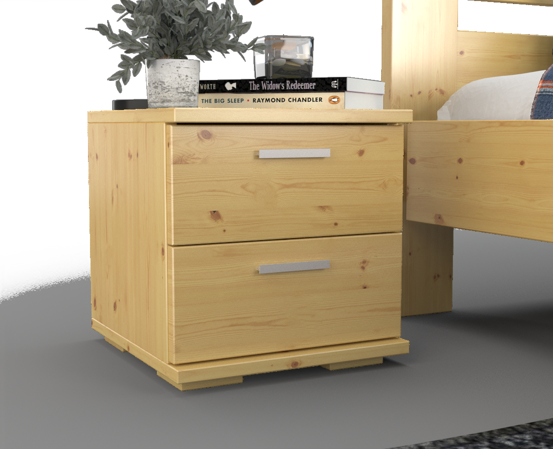 Nobis Kiefer Massivholz Nachttisch Nachtschrank | 2-Schubladen | 100% Bio Kiefer