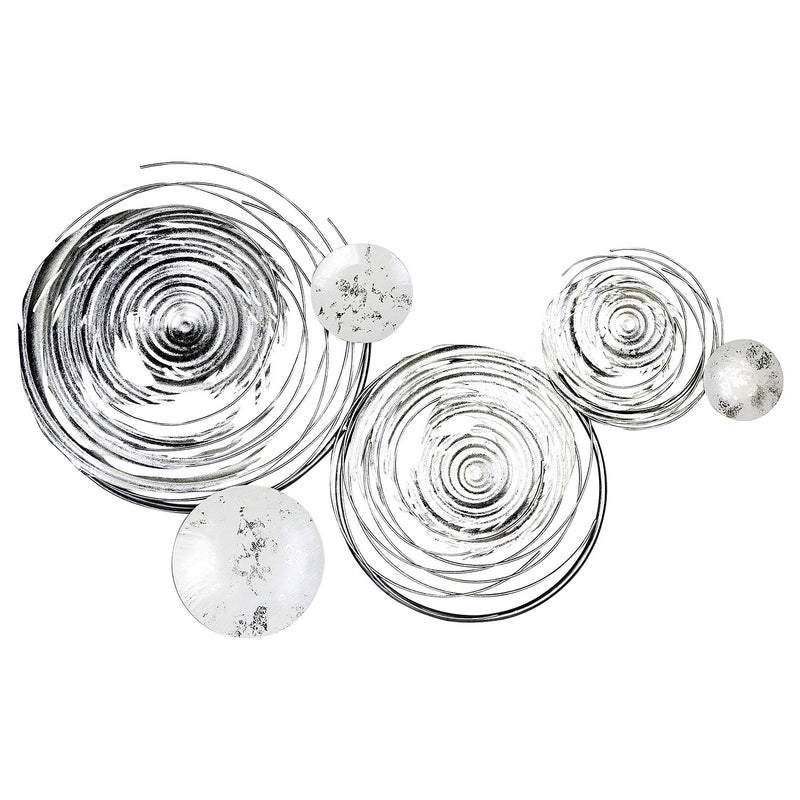 Metalen wandreliëf Cirkels in de kleuren wit en zilver - Een modern kunstwerk voor aan je muur