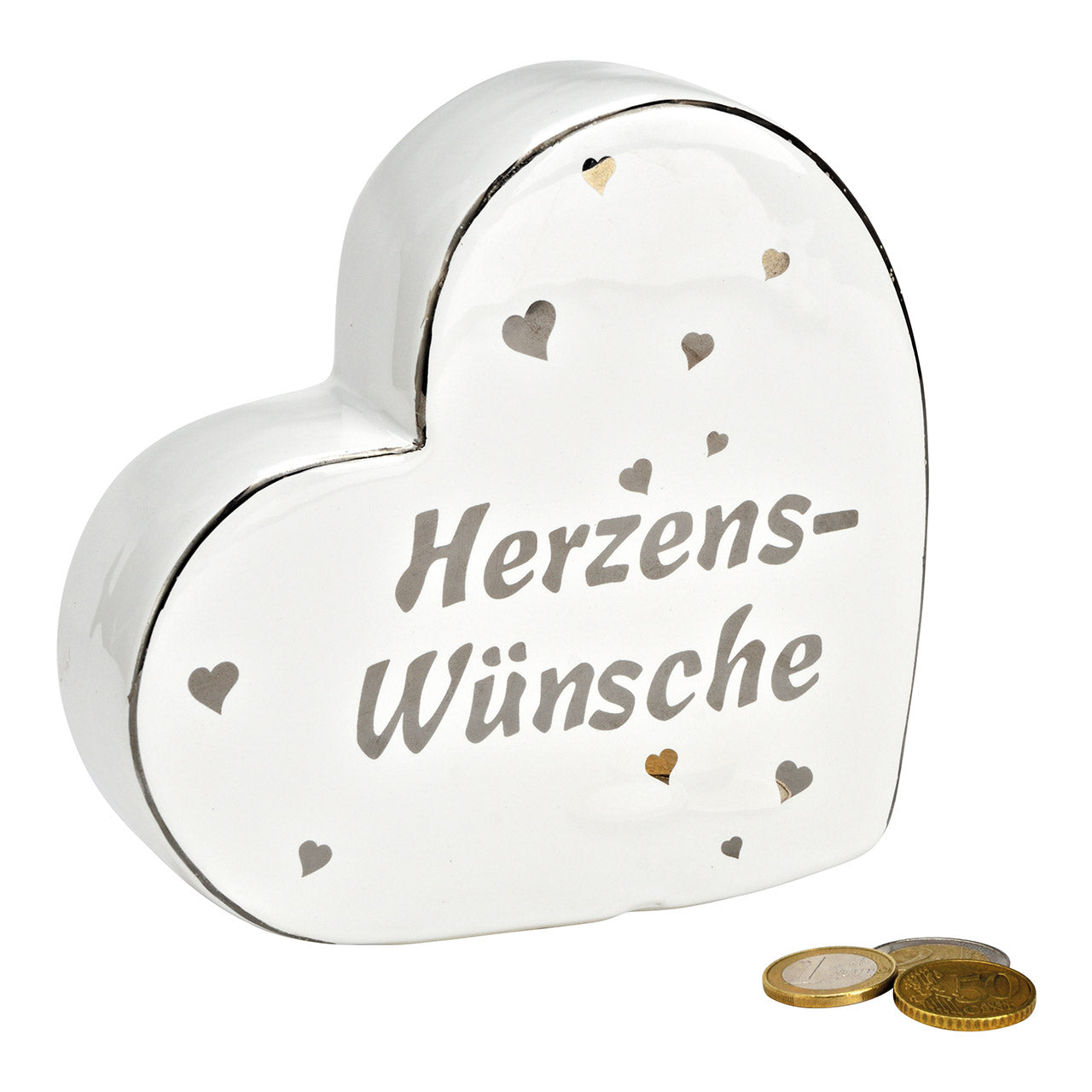Spardose Herz, Herzens-Wünsche, aus Keramik weiß (B/H/T) 16x15x5cm