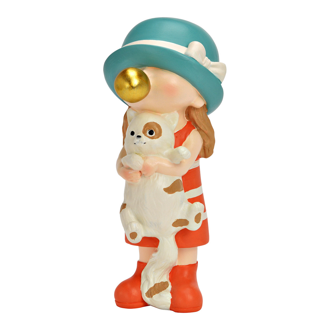 Figure girl with bubble gum and cat made of poly, colored (W/H/D) 6x18x8cm