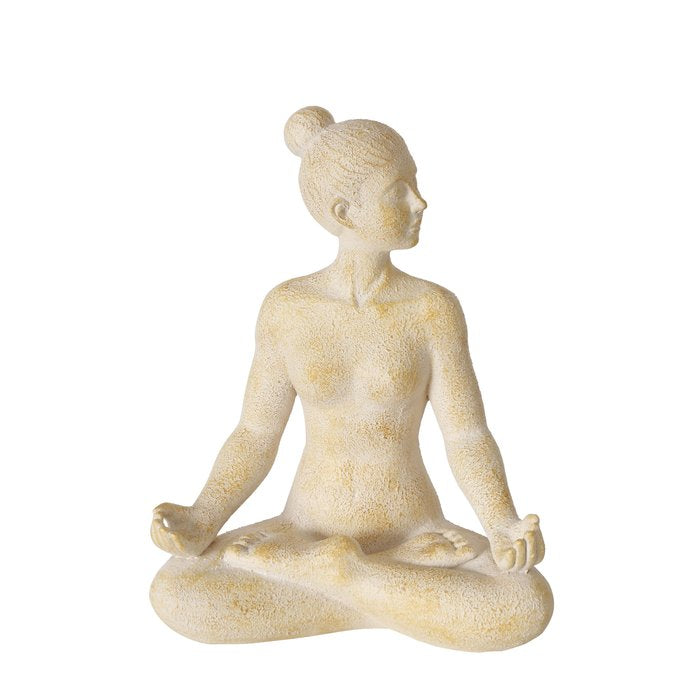 2er Set Yoga Figuren - Handgearbeitete Kunstharz Skulpturen, Beige, Matt Finish, 20cm Höhe