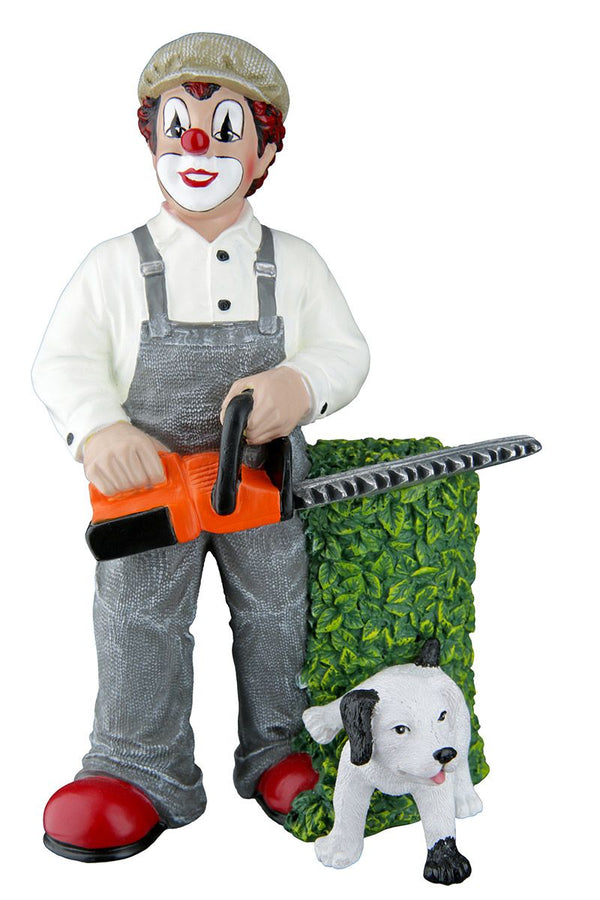 Clownfigur Gartenfreunde mit Heckenschere aus Kunstharz