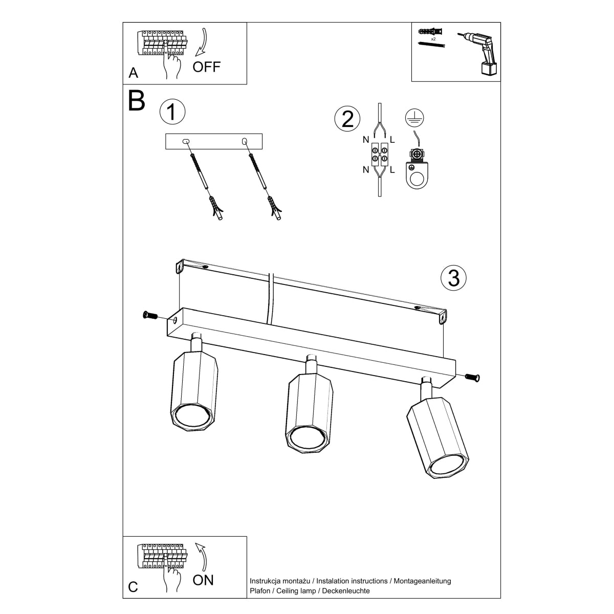 Ceiling light ZEKE 3 oak