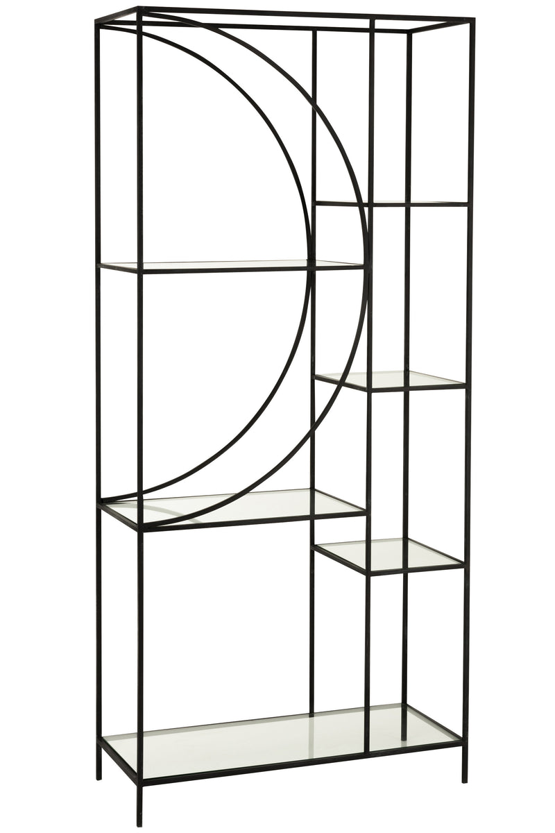 Elegante 2-delige plank Mixon in cirkeldesign van metaal en glas in zwart
