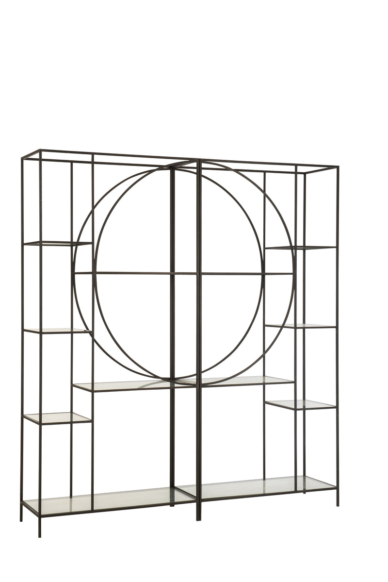 Elegante 2-delige plank Mixon in cirkeldesign van metaal en glas in zwart