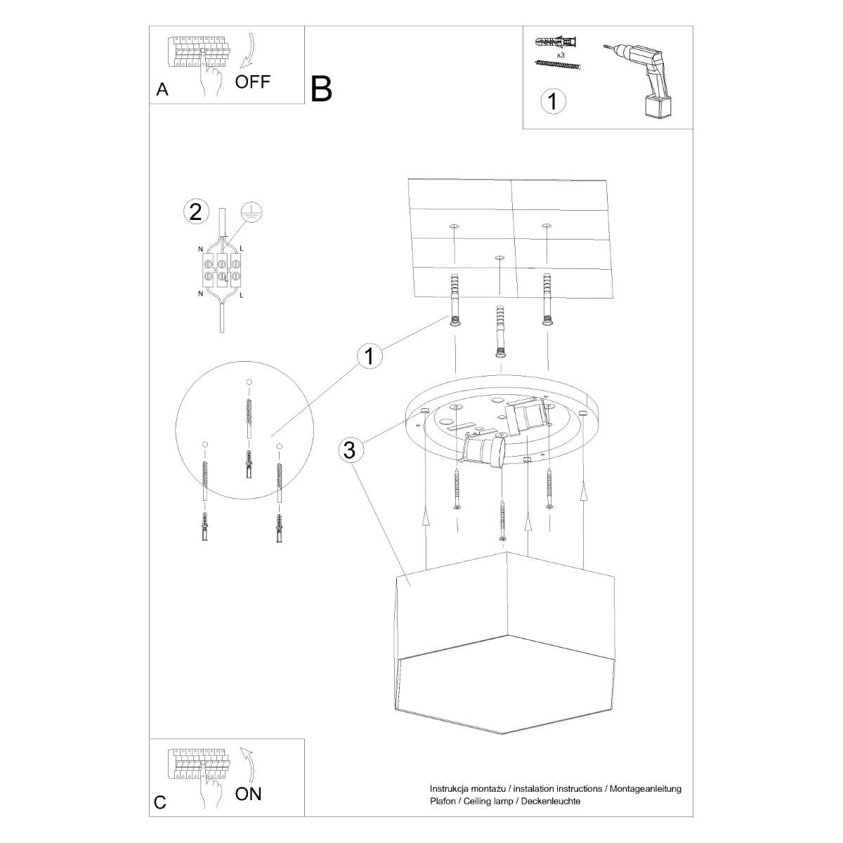 Ceiling light SUNDE 15 black
