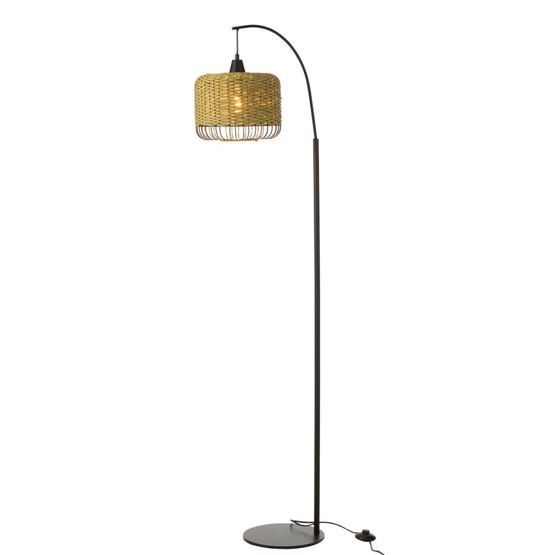 Stehlampe Laterne Metall in Grün mit Rattanschirm