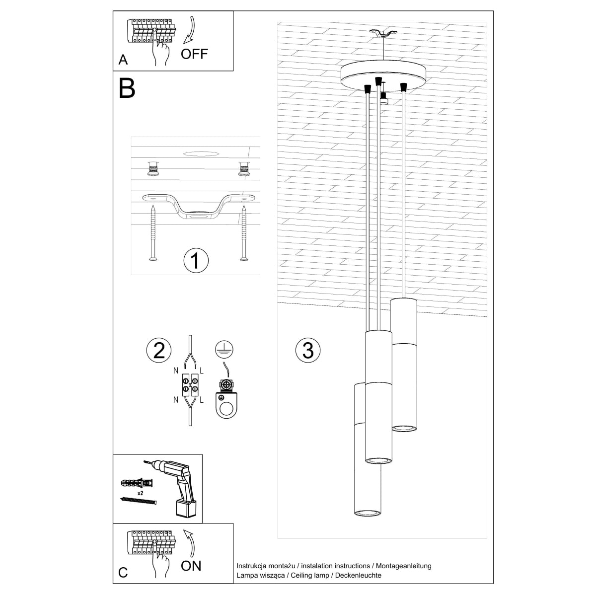 BORGIO 3P hanglamp wit
