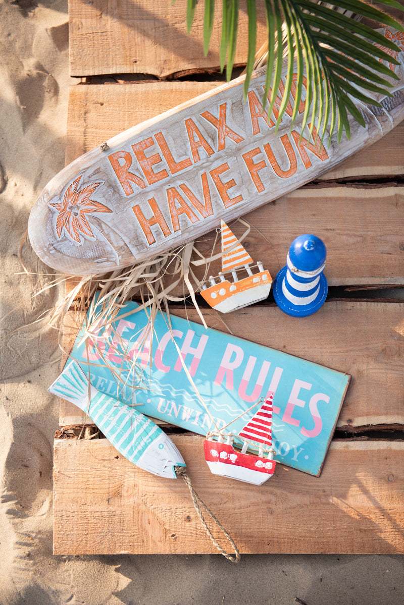 Houten borden - set van 2 met aloha-letters en ontspannend Beach Beach-motief