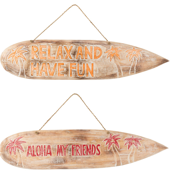 Holzschilder - 2er Set mit aloha Schriftzug und entspannendem Motiv Beach Strand