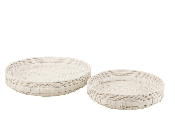 Exquisites 2er-Set Runde Rattan-Schalen in Weiß Perfekt für stilvolle Dekoration und Aufbewahrung