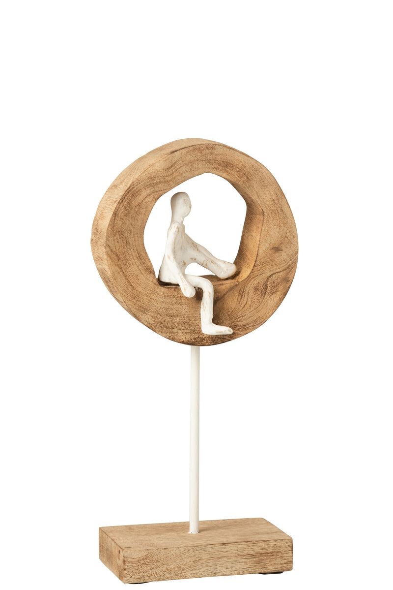 Set of 2 thinking figures in a ring made of mango tree and aluminum natural white - available in 2 sizes