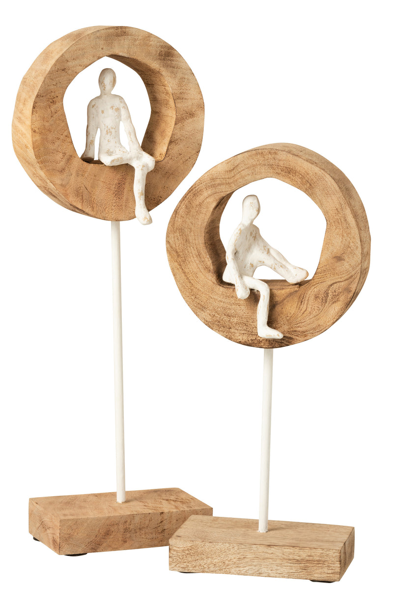 2er Set Denkende Figuren im Ring aus Mangobaum und Aluminium Naturell Weiß - Erhältlich in 2 Größen