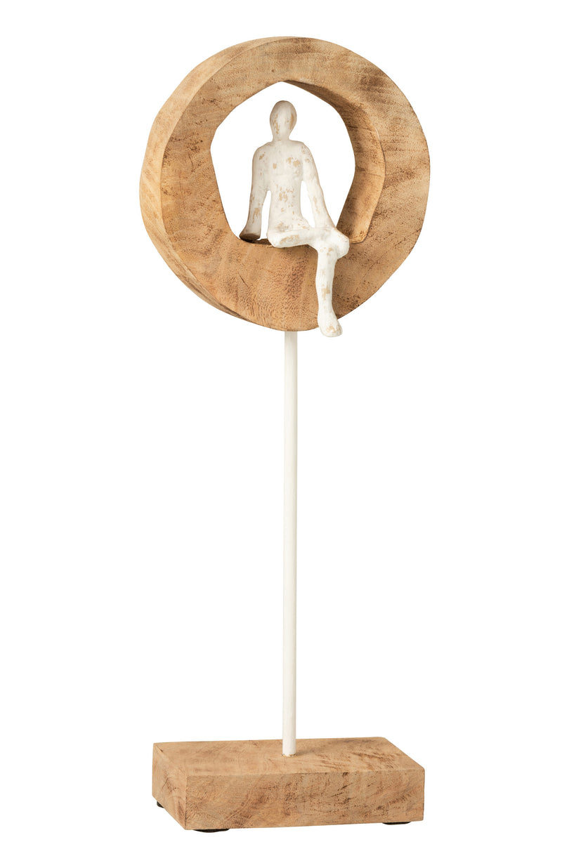 Set of 2 thinking figures in a ring made of mango tree and aluminum natural white - available in 2 sizes