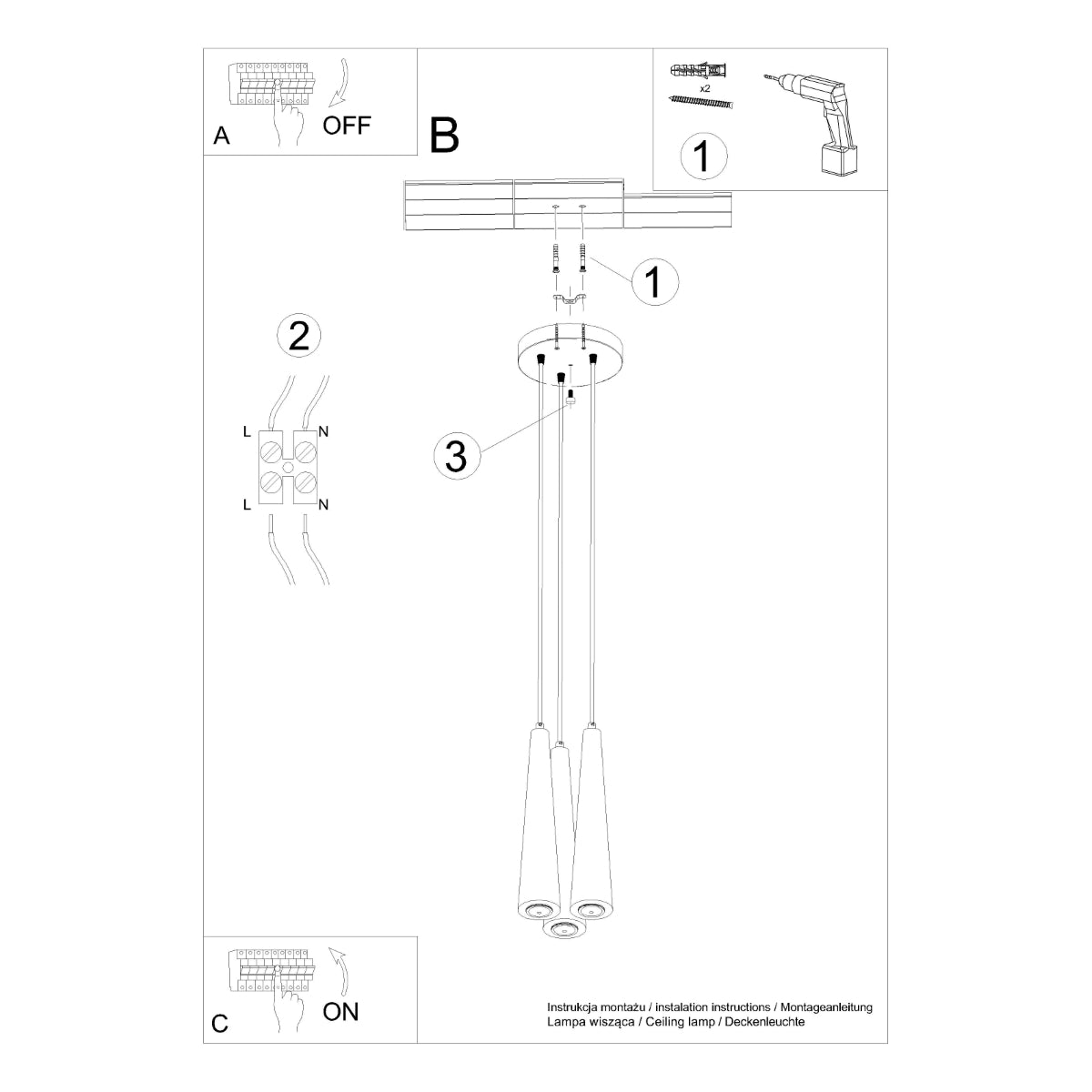 Hanging light SULA 3P natural wood