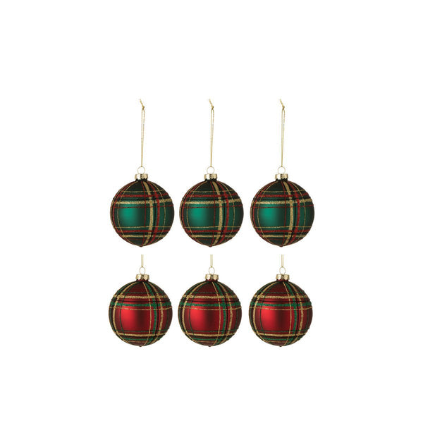 Set of 6 diamond Christmas balls in red and green – 8 cm, glass