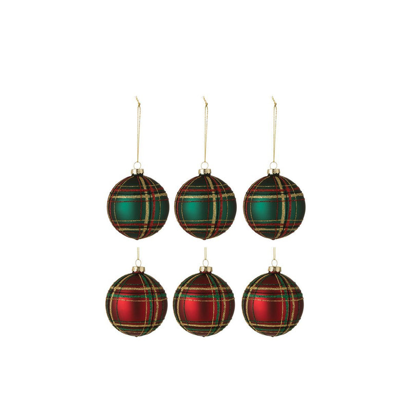 Set van 6 rode en groene diamanten kerstballen - 8 cm glas
