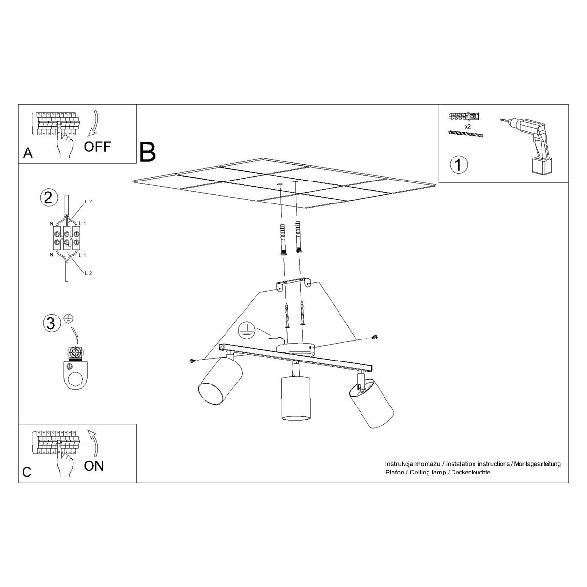 LEMMI 3 ceiling light white
