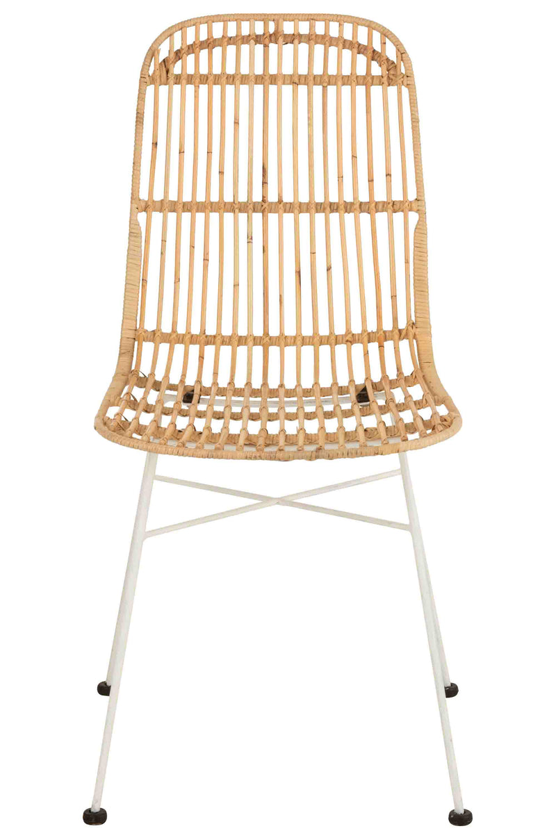 Set of 2 Ema rattan chairs with metal frame and legs in natural/white - stylish seating furniture for an attractive living environment
