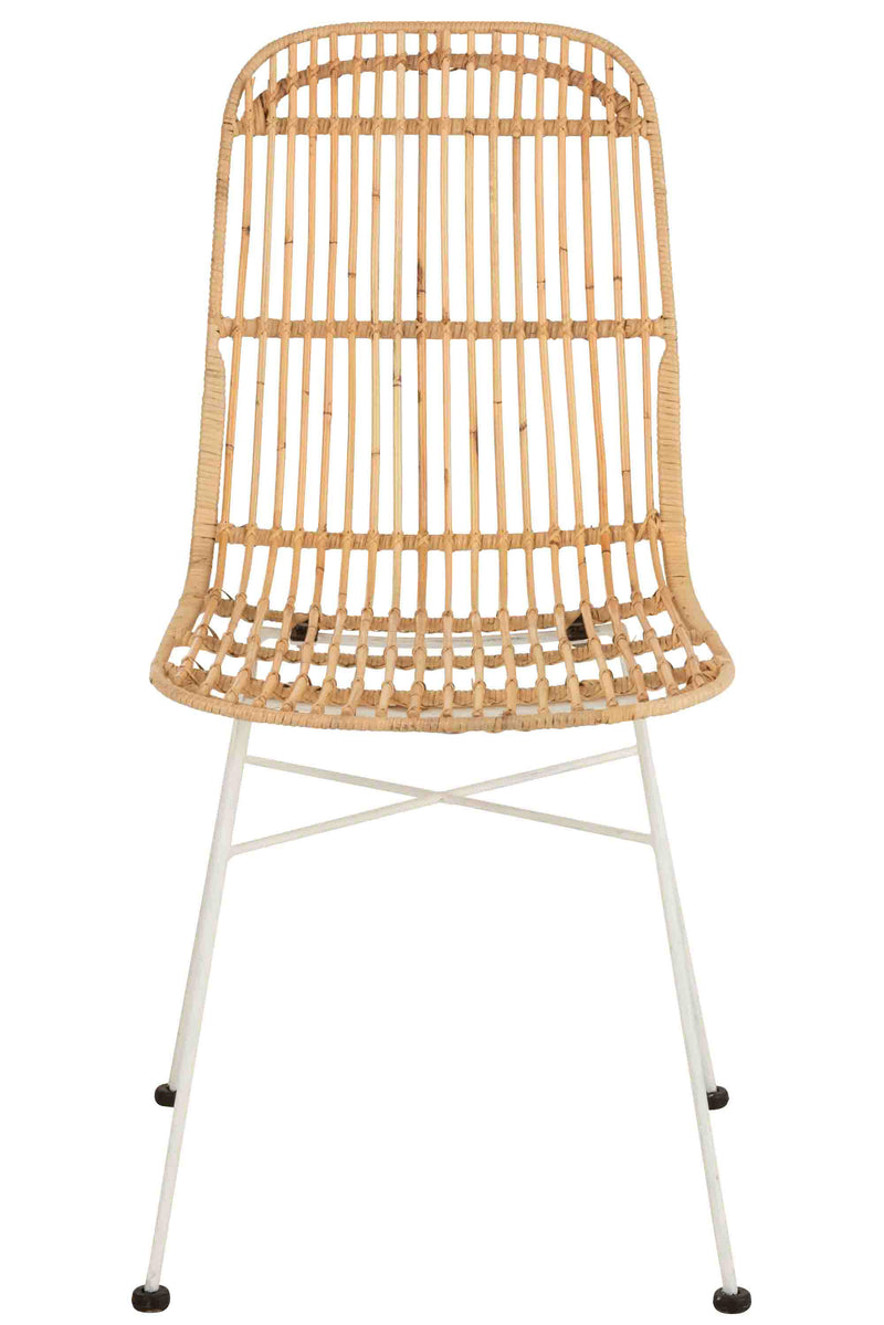 2er Set Stuhl Ema Rattan mit Metallgestell und Beinen in Natur/Weiß - Stilvolle Sitzmöbel für ein ansprechendes Wohnambiente