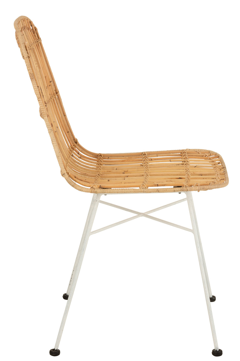 Set of 2 Ema rattan chairs with metal frame and legs in natural/white - stylish seating furniture for an attractive living environment