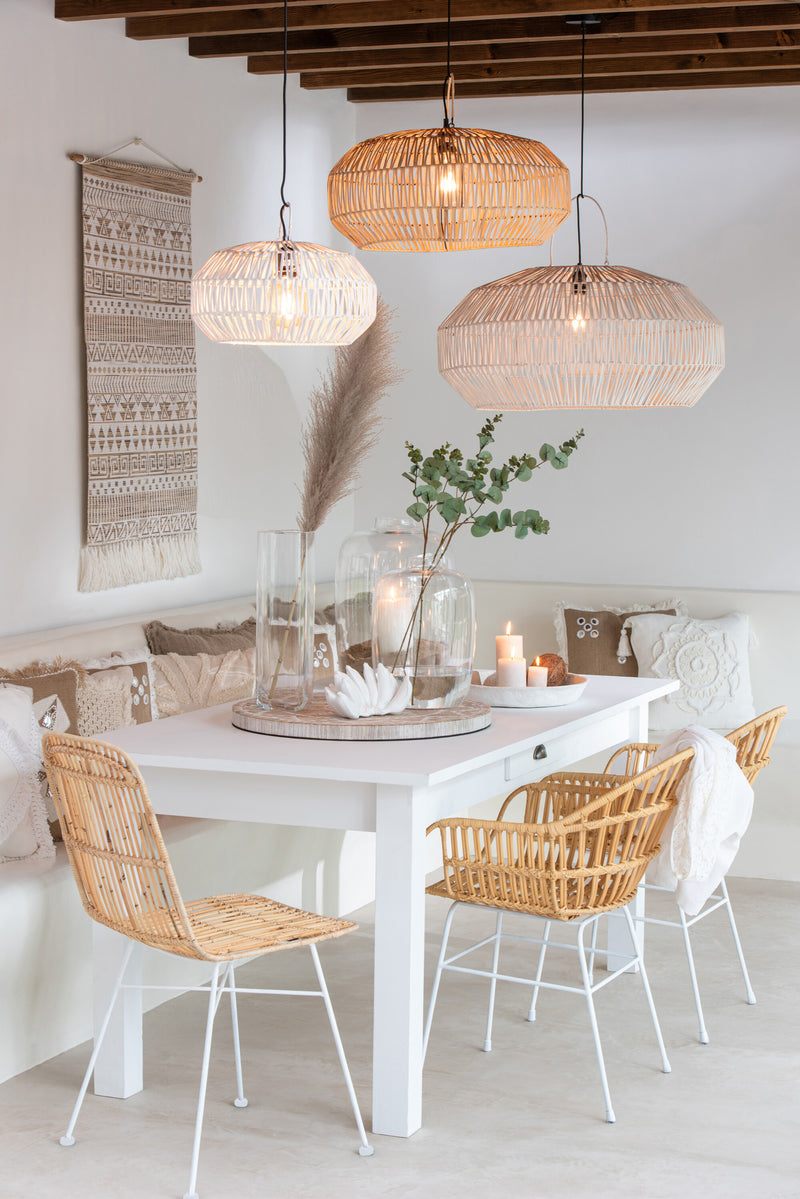 Set of 2 Ema rattan chairs with metal frame and legs in natural/white - stylish seating furniture for an attractive living environment
