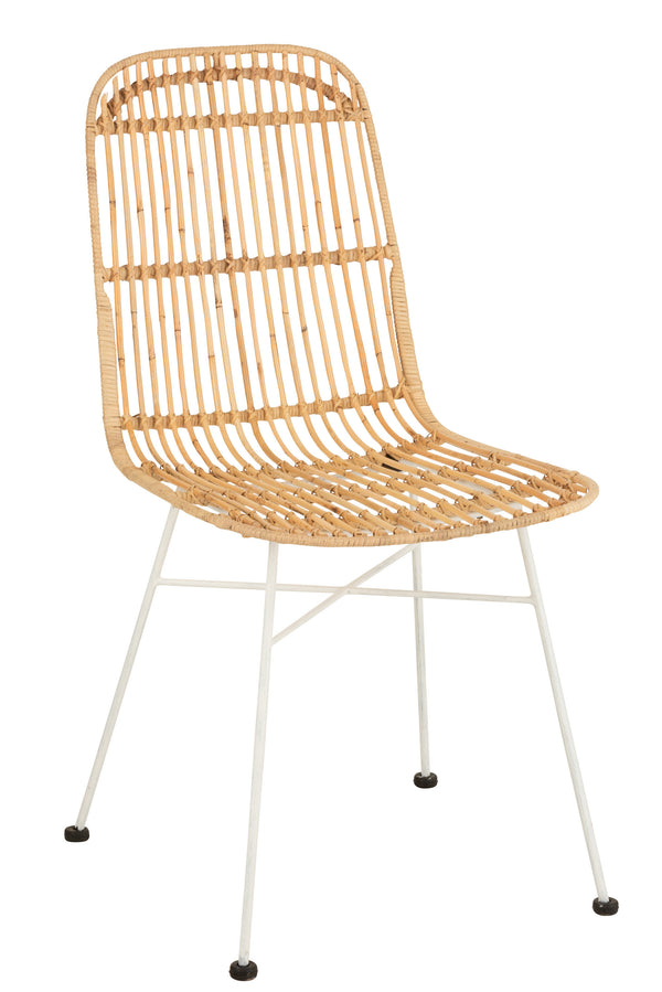 2er Set Stuhl Ema Rattan mit Metallgestell und Beinen in Natur/Weiß - Stilvolle Sitzmöbel für ein ansprechendes Wohnambiente