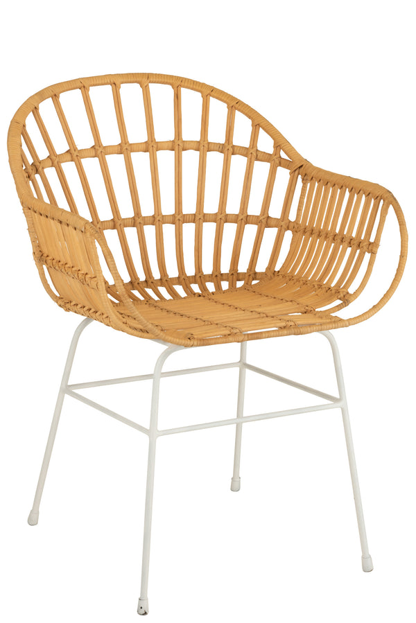 Stoel Keni rotan en metalen frame met poten in naturel/wit - stijlvolle zitgelegenheid voor een moderne sfeer