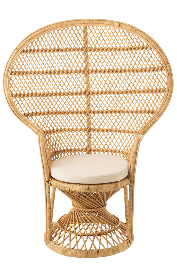 Stoel pauw inclusief kussen Rattan Naturell - Uniek design en comfortabele zit voor in huis
