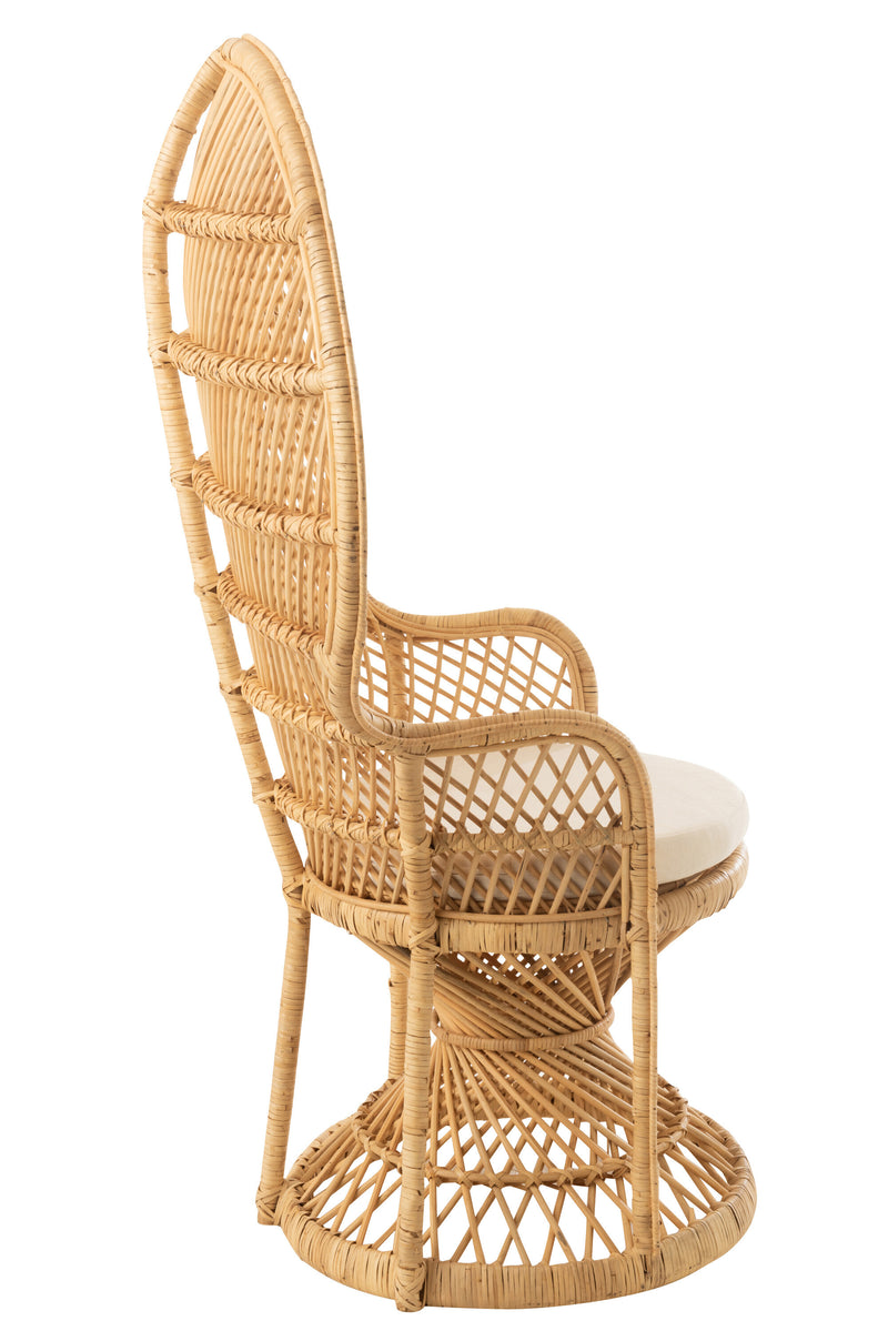 Stuhl Pfau inklusive Kissen Rattan Naturell - Einzigartiges Design und bequemer Sitzplatz für Ihr Zuhause