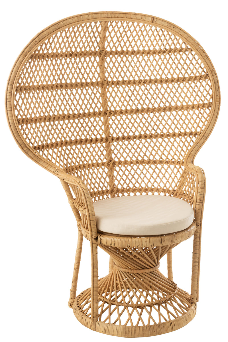 Stuhl Pfau inklusive Kissen Rattan Naturell - Einzigartiges Design und bequemer Sitzplatz für Ihr Zuhause