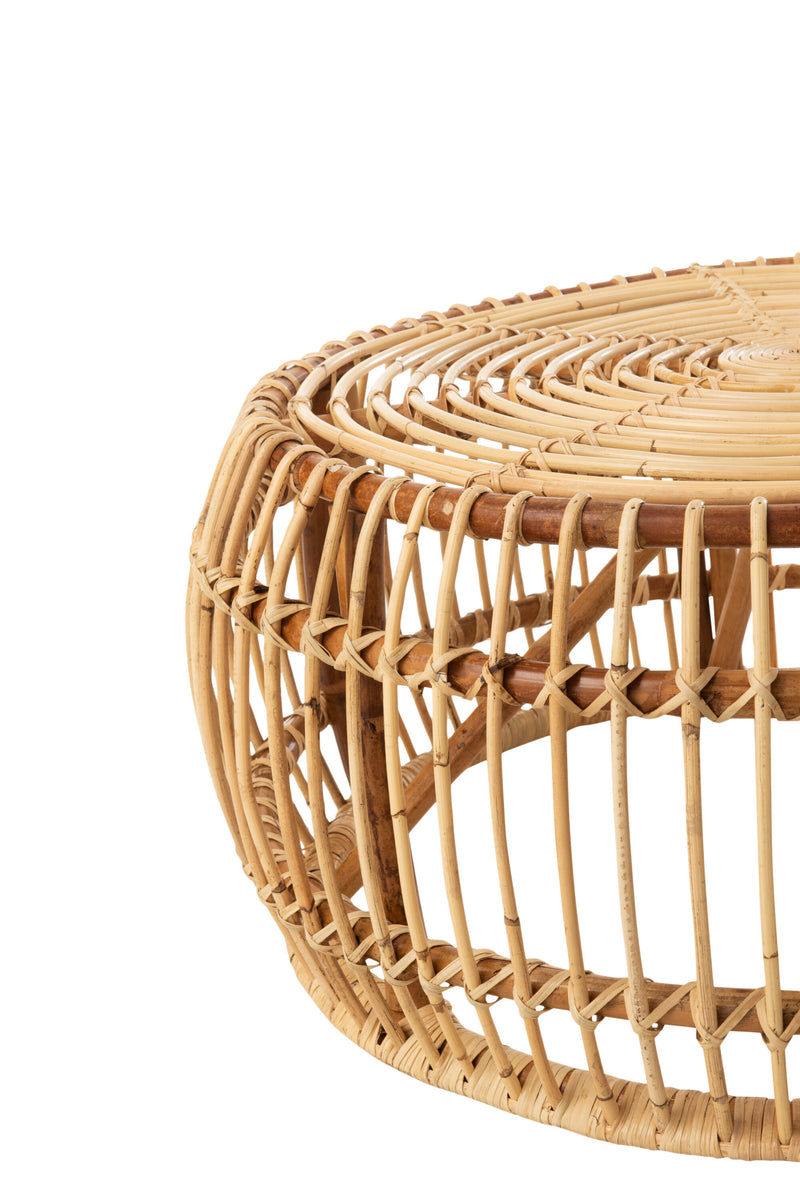 Natürlicher Charme Handgefertigter Runder Beistelltisch Ana aus Rattan in Naturell