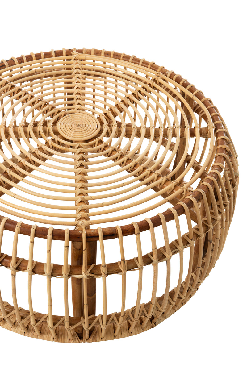 Natürlicher Charme Handgefertigter Runder Beistelltisch Ana aus Rattan in Naturell