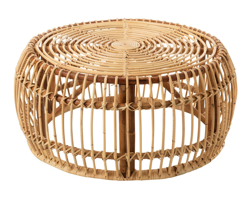 Natürlicher Charme Handgefertigter Runder Beistelltisch Ana aus Rattan in Naturell