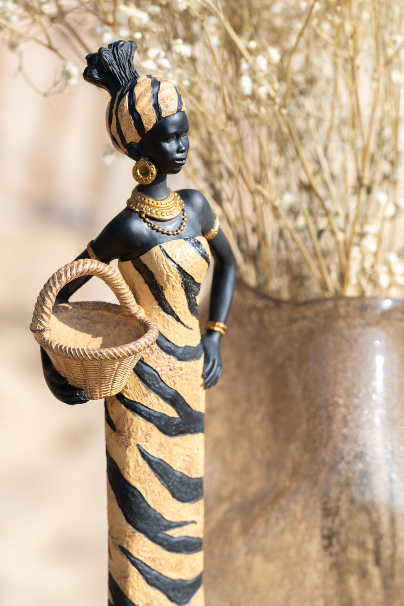 African Elegance Set van 2 Grote versie van de Afrikaanse vrouw in een jurk met zebrastrepen