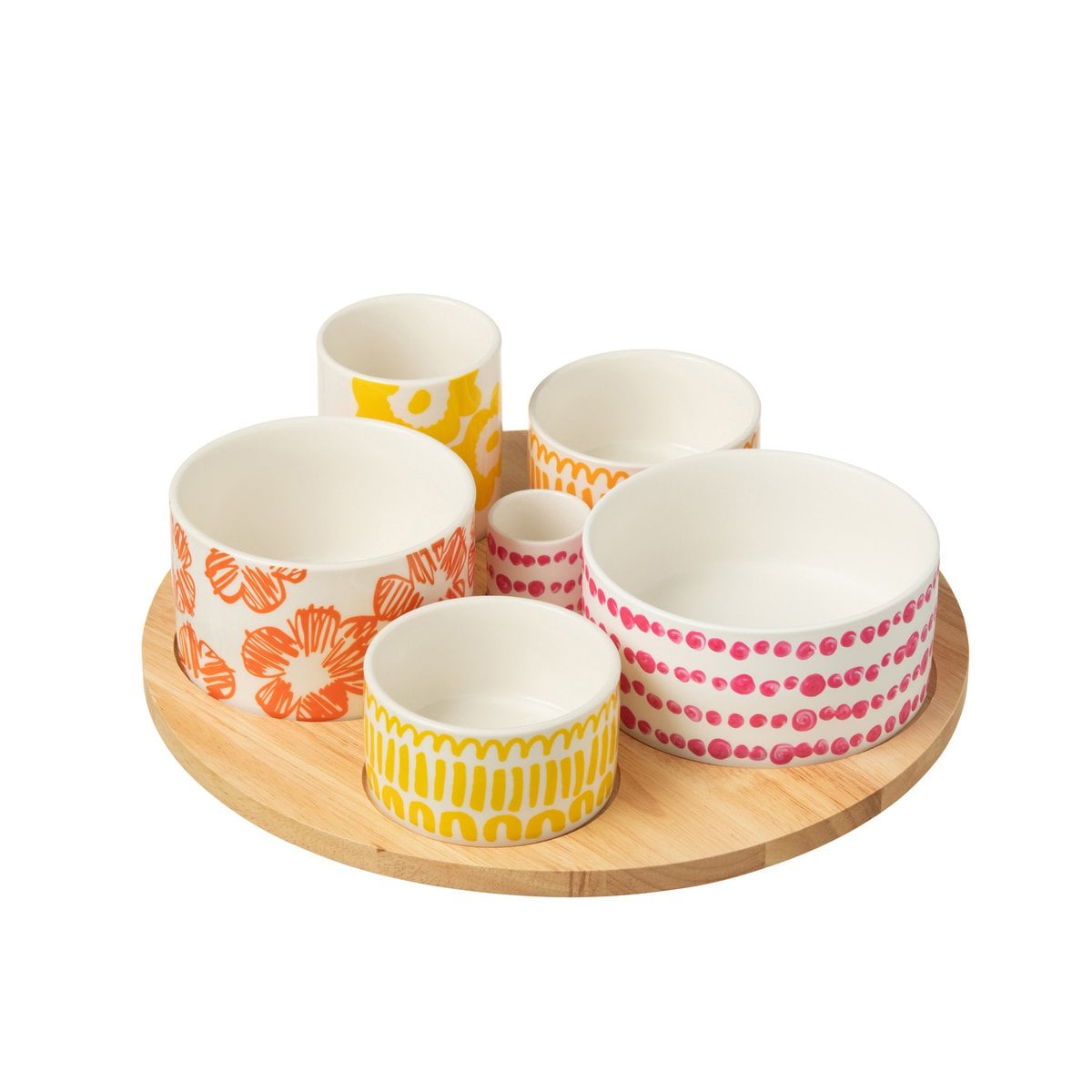 Set mit 6 Aperoschalen + Tablett, Bambusbox, Keramikmischung