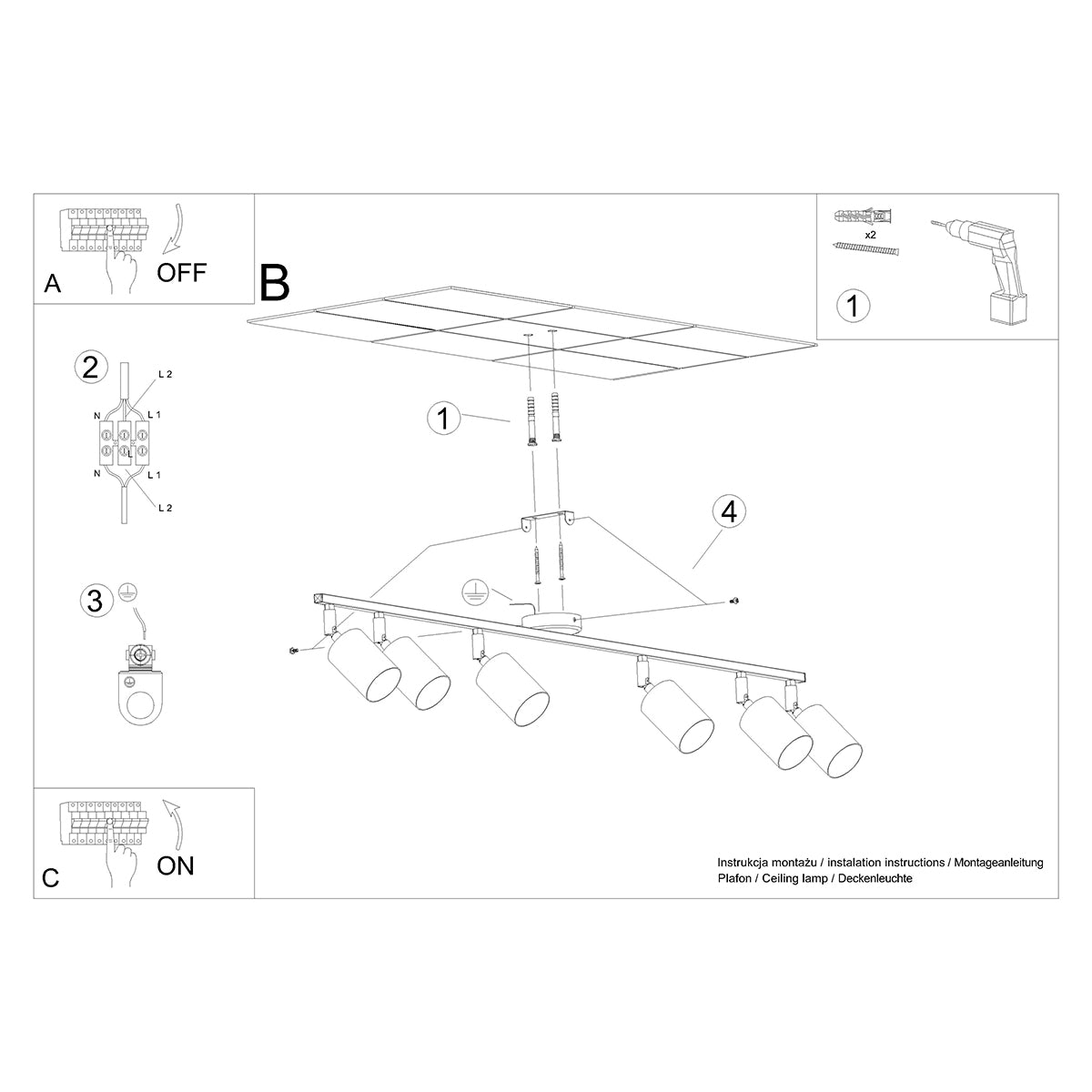 Ceiling light LEMMI 6L white