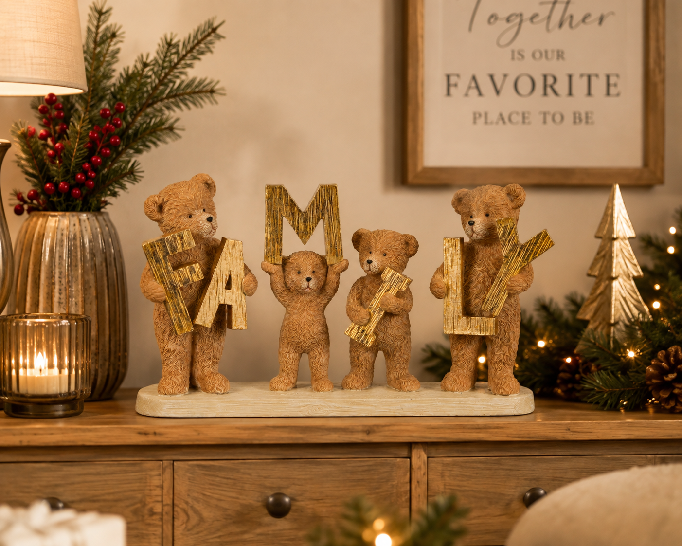 Dekofigur Teddybär Familie Love Schriftzug Harmony