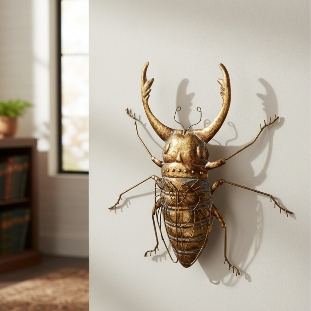 Wandobjekt Goldener Hirschkäfer Metall Deko