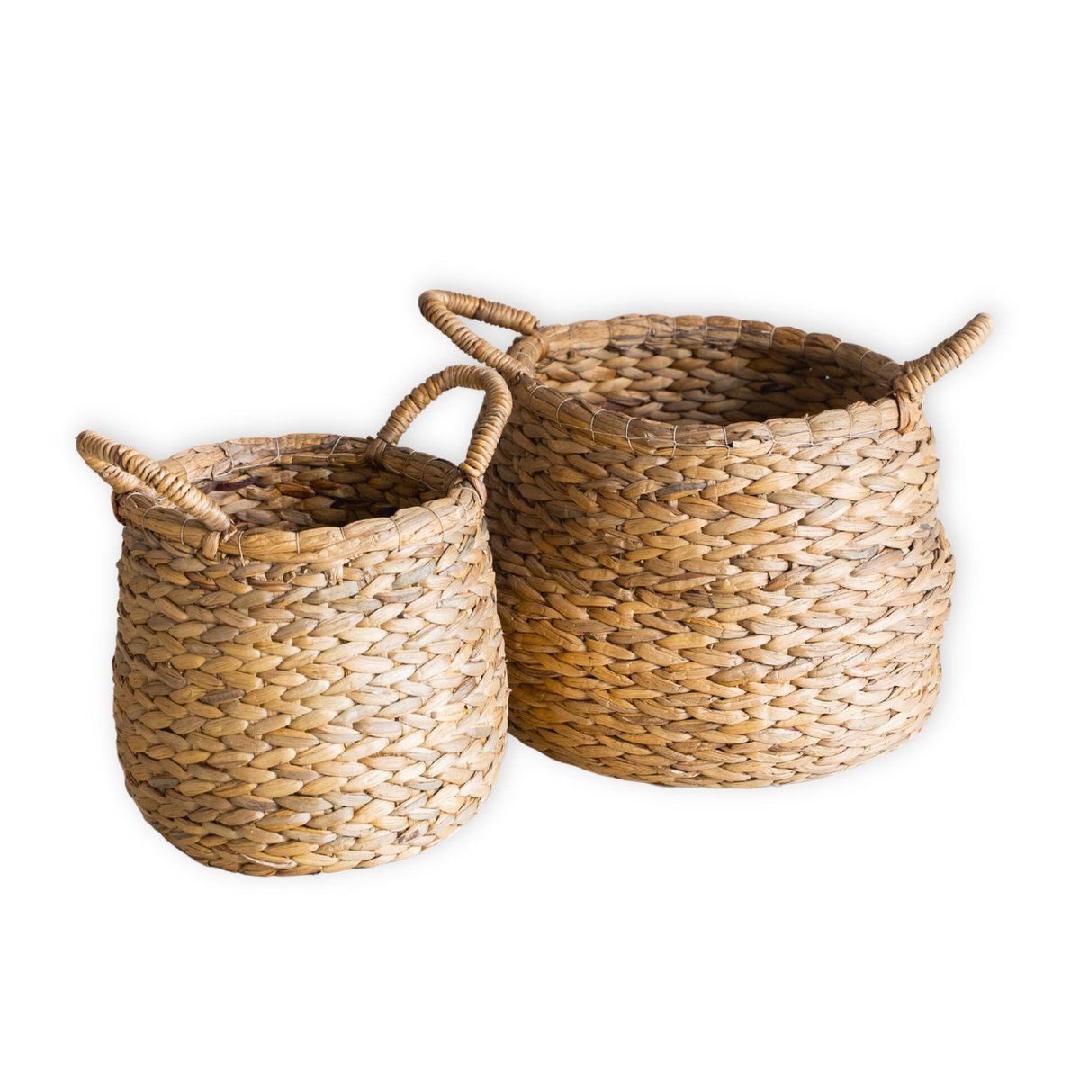 Runder gewebter Waschkorb - Knoller Boho -Korb - natürlicher Pflanzenkorb - Großer Wasserhyazinthe Lagerkorb (2 Größen) Citra