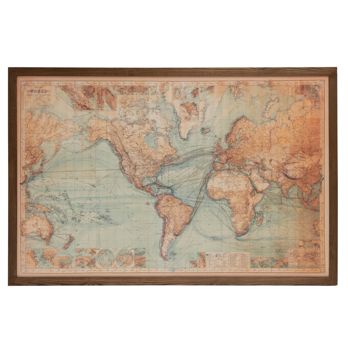 J-Line Rahmen LED Batterie Weltkarte Holz/Leinwand Braun/Natur