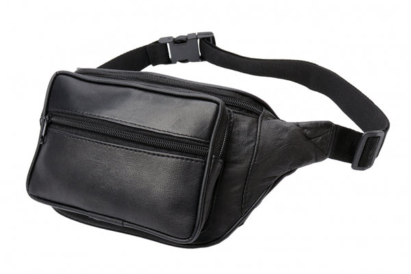 Bum Bag Black Nappa Leather with Zippered Compartments