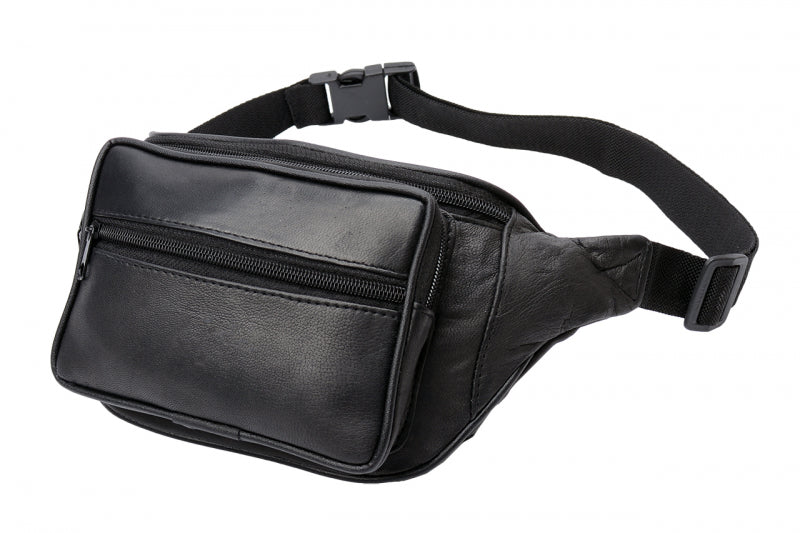Bum Bag Black Nappa Leather with Zippered Compartments