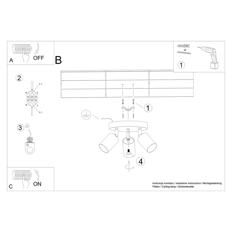 Ceiling light VERDO 3P black