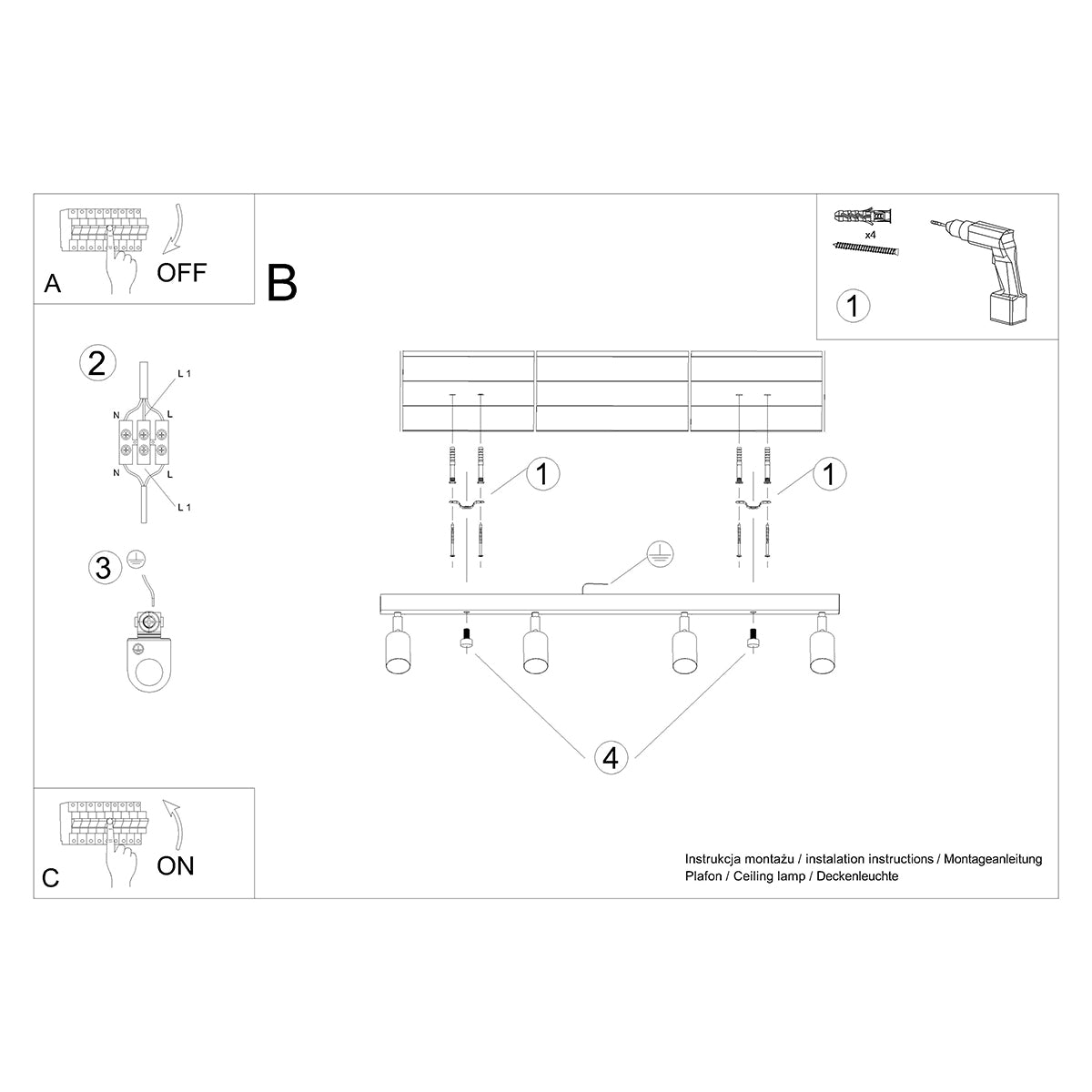VERDO 4 ceiling light black