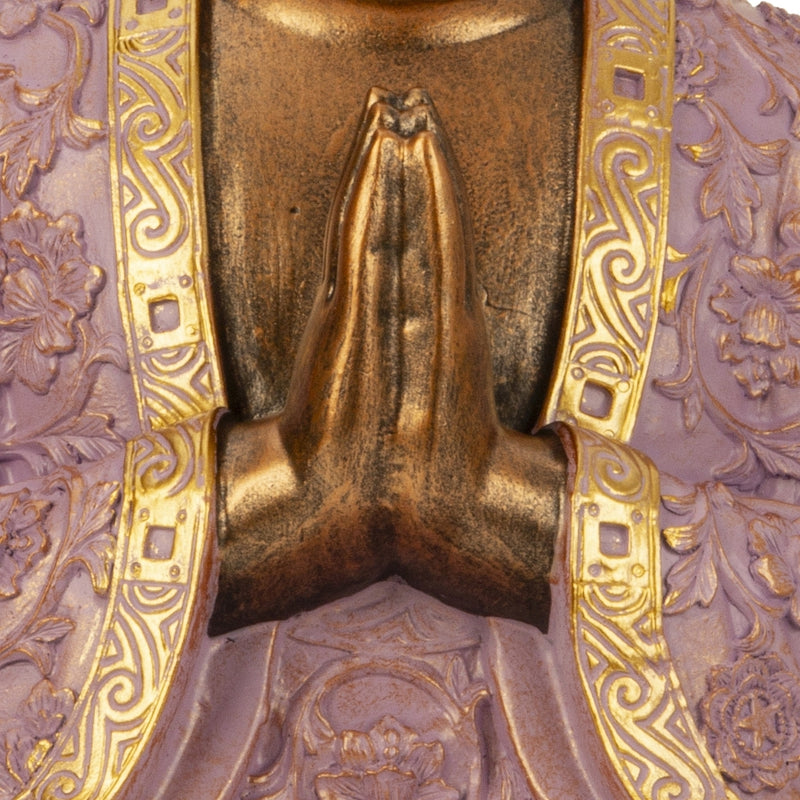 Buddhafigur XXL Buddha Lotus Harmonie – In Lila-Flieder und Gold