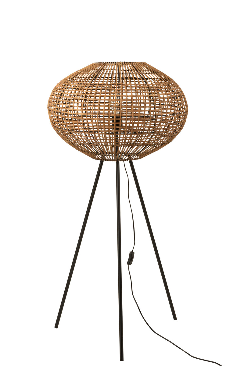 Kleine Stehlampe im Dreibein-Design aus Rattan und Metall in Braun/Schwarz - Charmante Beleuchtung für Ihr Zuhause