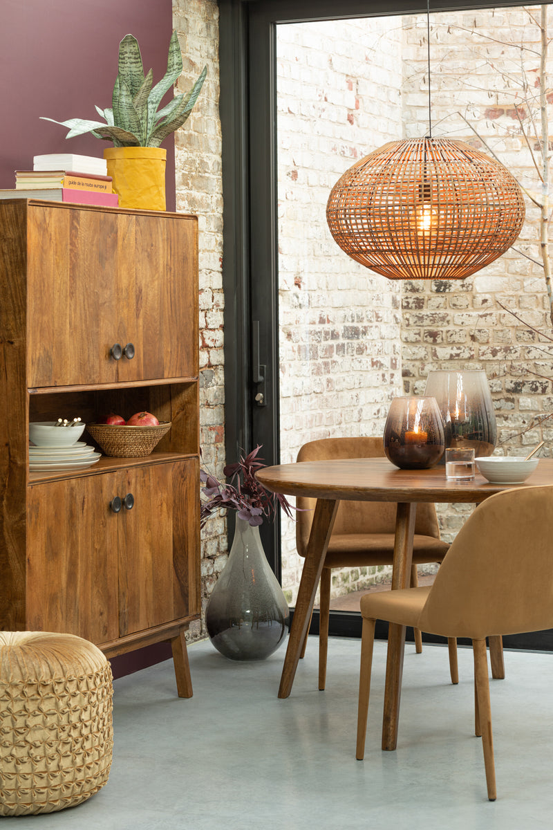 Stylish hanging lamp made of rattan and metal in brown/black - elegant lighting design for your home